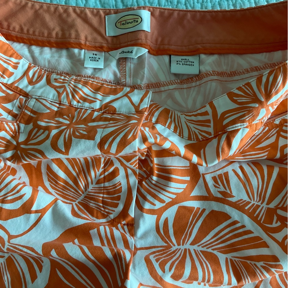 Talbots Vibrant Orange and White Patterned Capris
